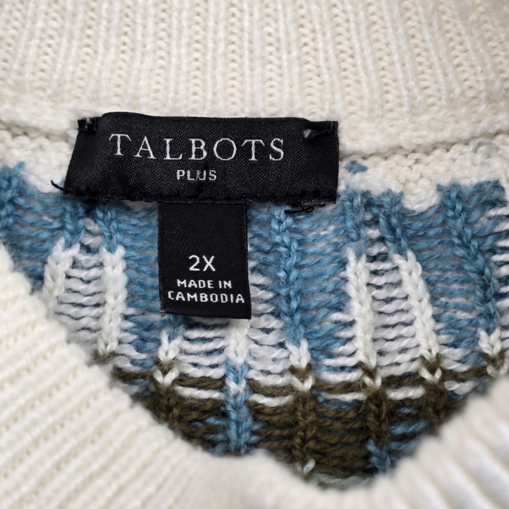 Talbots Sweater Womens 2X Blue Fair Isle Mock Neck Pullover Preppy Cabin Ski - Picture 6 of 8